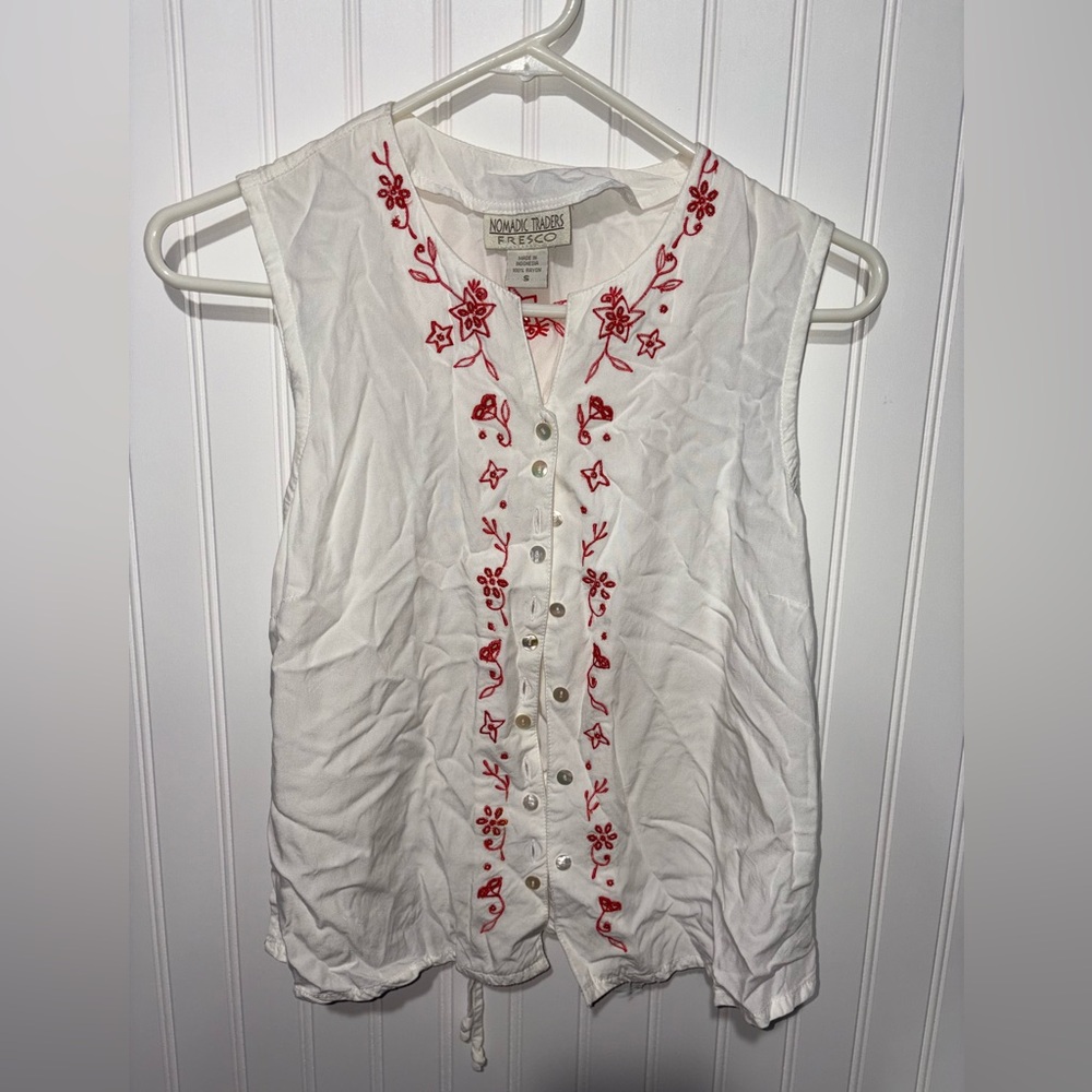 Vintage Nomadic Traders Fresco Embroidered Sleeveless Top| Size Small